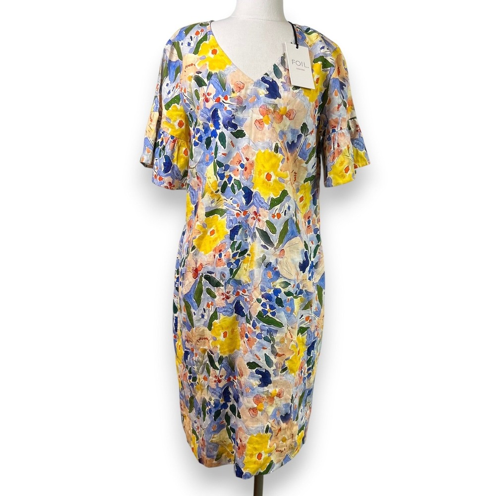 NWT Foil Loves Linen Floral Shift Dress Womens 6 Multicolor Coastal Cottagecore